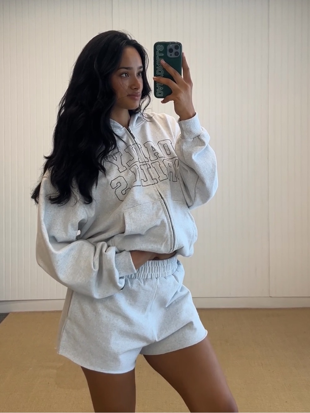 Daily Drills Fleece Heather Grey Zip up Hoodie and Raw Hem Supershorts
